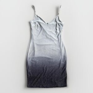 Mini Grey Spaghetti Straps Bodycon Shimmer Silhouette Stretch Lining Dress Sz M